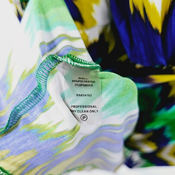 Calvin Klein Dress 16 Faux Wrap Dolman Sleeve Colorful Ikat Surplice Short Plus - Picture 7 of 11